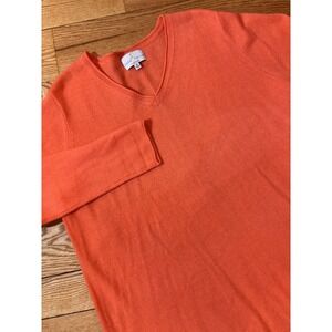 Belle France 100% Cashmere Orange Coral V-neck Pullover Sweater Women's Size XL